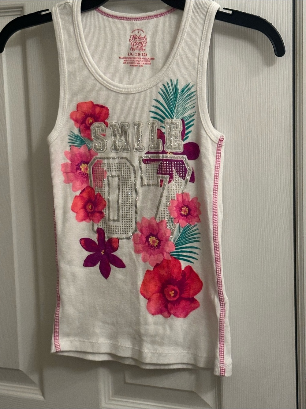Faded Glory Girls Sleeveless Shirt Tank Top Size L 10/12 Floral